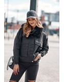 Kurze, lockere Damenjacke mit Fell, schwarz 8621 – Online-Shop – Boutique